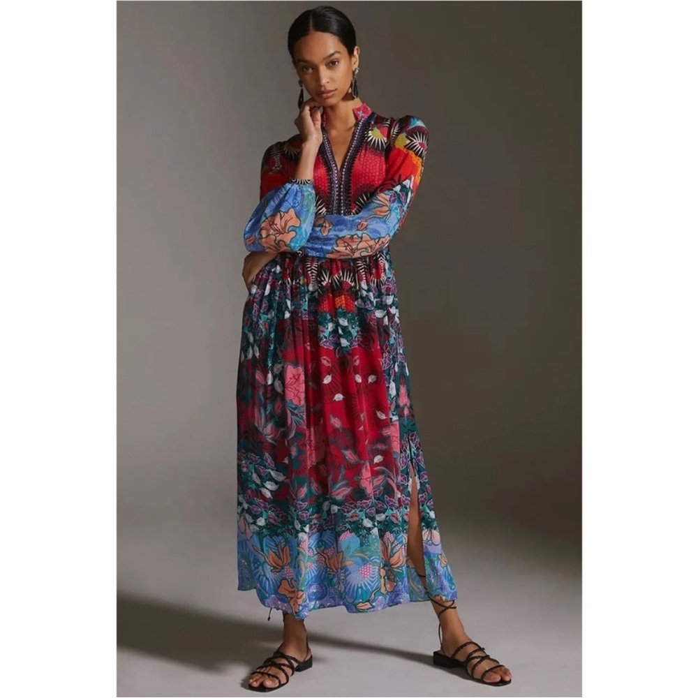 Anthropologie Bhauni Jyoti Ronika Maxi Dress Women Sz 12 Patterned Multi India
